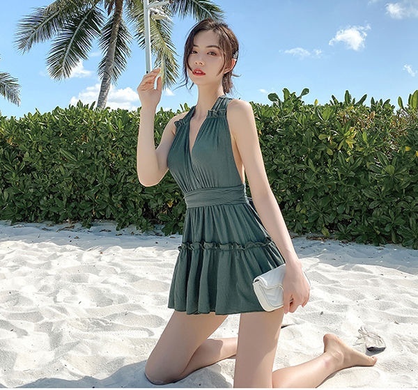  купальный костюм женский One-piece купальный костюм body type покрытие накладка есть без рукавов оборка юбка Teardrop kashu прохладный Cross сумка задний автомобиль n море 