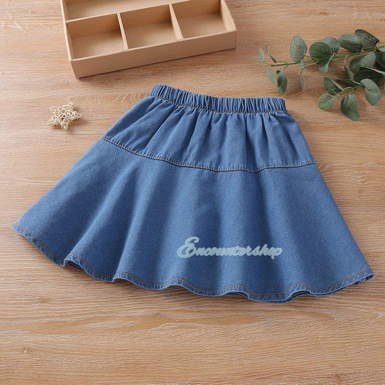  Denim юбка мини длина юбка ребенок одежда девочка Denim юбка талия резина женщина . Kids ребенок посещение детского сада посещение школы уход за детьми . выход надеты 1