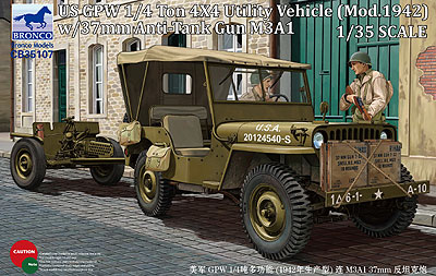 ブロンコモデル アメリカ GPW 四輪駆動車 ＋37mm 対戦車砲 M3型（1/35スケール CB35107） ミリタリー模型の商品画像