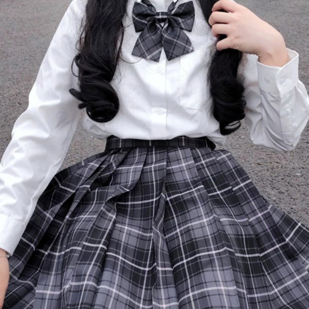  high school uniform skirt ribbon set check pattern S M L woman height raw cosplay JK