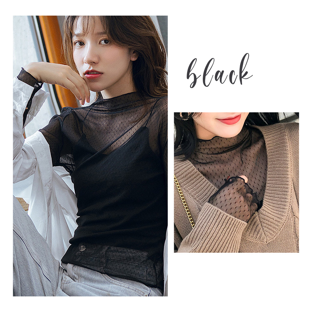  piling put on cut and sewn lady's see-through sia- Layered inner high‐necked long sleeve cloth T-shirt cut and sewn adult pretty inner stylish lc21dg791332