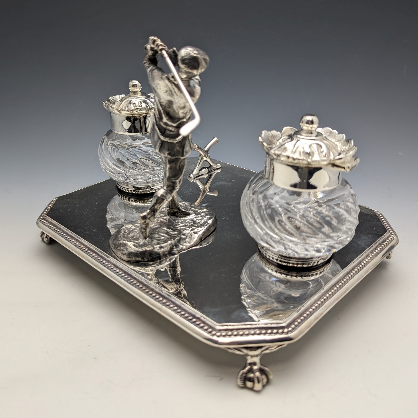  Британия Vintage серебряный plate производства Golf дизайн авторучка подставка & чернила . пара 