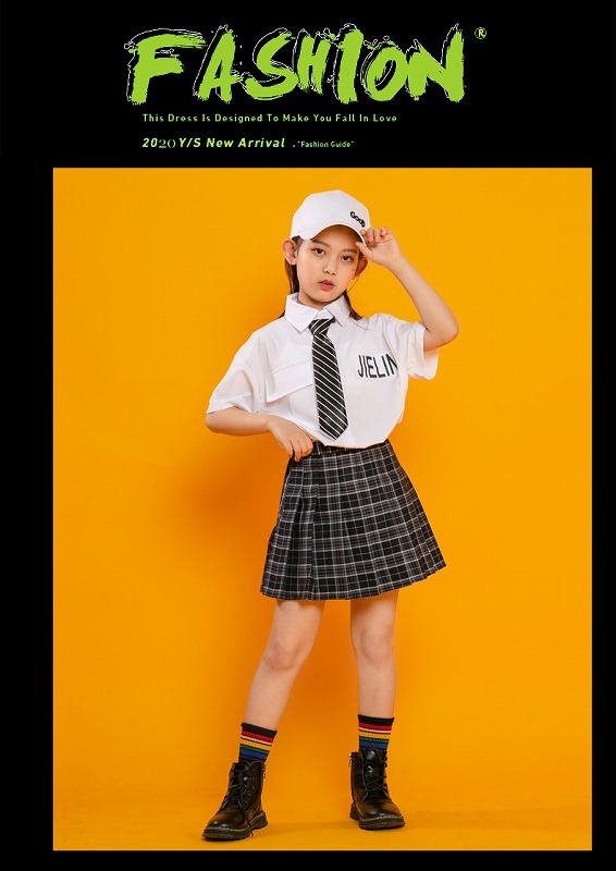  Kids танцевальный костюм форма K-POP Корея hip-hop танцевальный костюм выставить девушки мужчина рубашка юбка брюки белый чёрный 