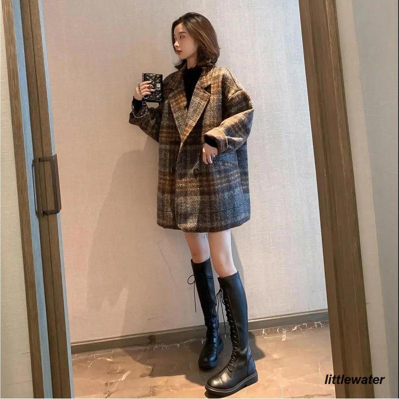  coat pea coat lady's Roo z Silhouette check pattern short coat autumn winter s over outer plain lovely easy body type cover 