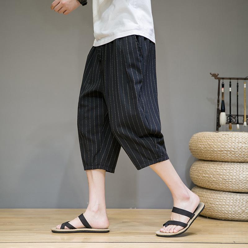  шорты мужской 7 минут длина 7 минут длина linen брюки укороченные брюки полоса рисунок укороченные брюки легкий брюки 