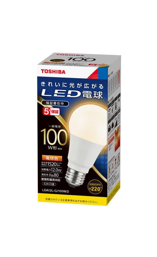 TOSHIBA LED電球 一般電球形 LDA12L-G/100W/2 （電球色） 東芝ライテック LED電球、LED蛍光灯 最安値・価格比較  ｜口コミ・評判からも探せる