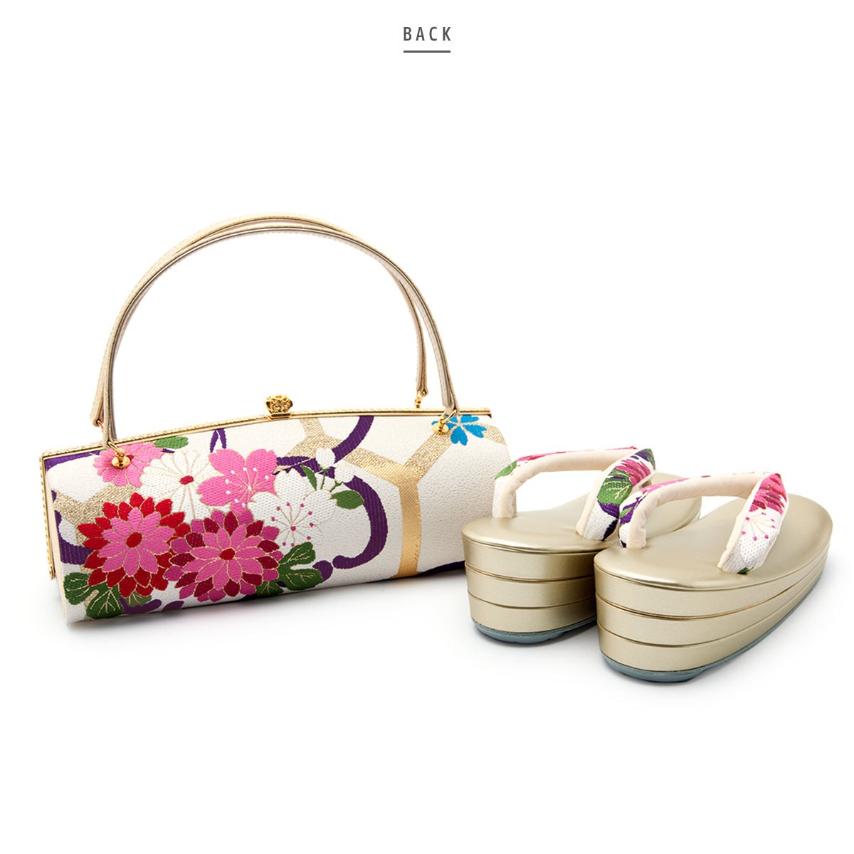 ≪超目玉☆12月≫ 和装 草履 バッグ セット シルバー 帯地 菊 桜