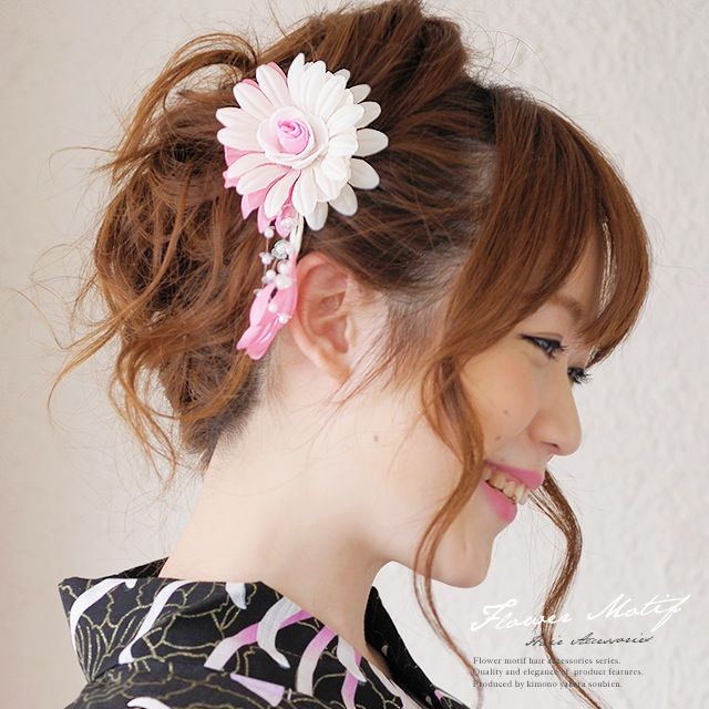 髪飾り 花 フラワー 髪飾り コサージュ ピンク ビーズ : kaz4235tw