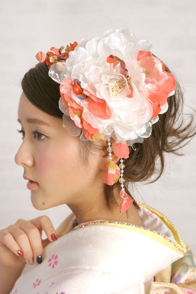 髪飾り 花 フラワー 成人式振袖髪飾り 卒業式袴髪飾り ピンク ホワイト 和柄 和装 和風