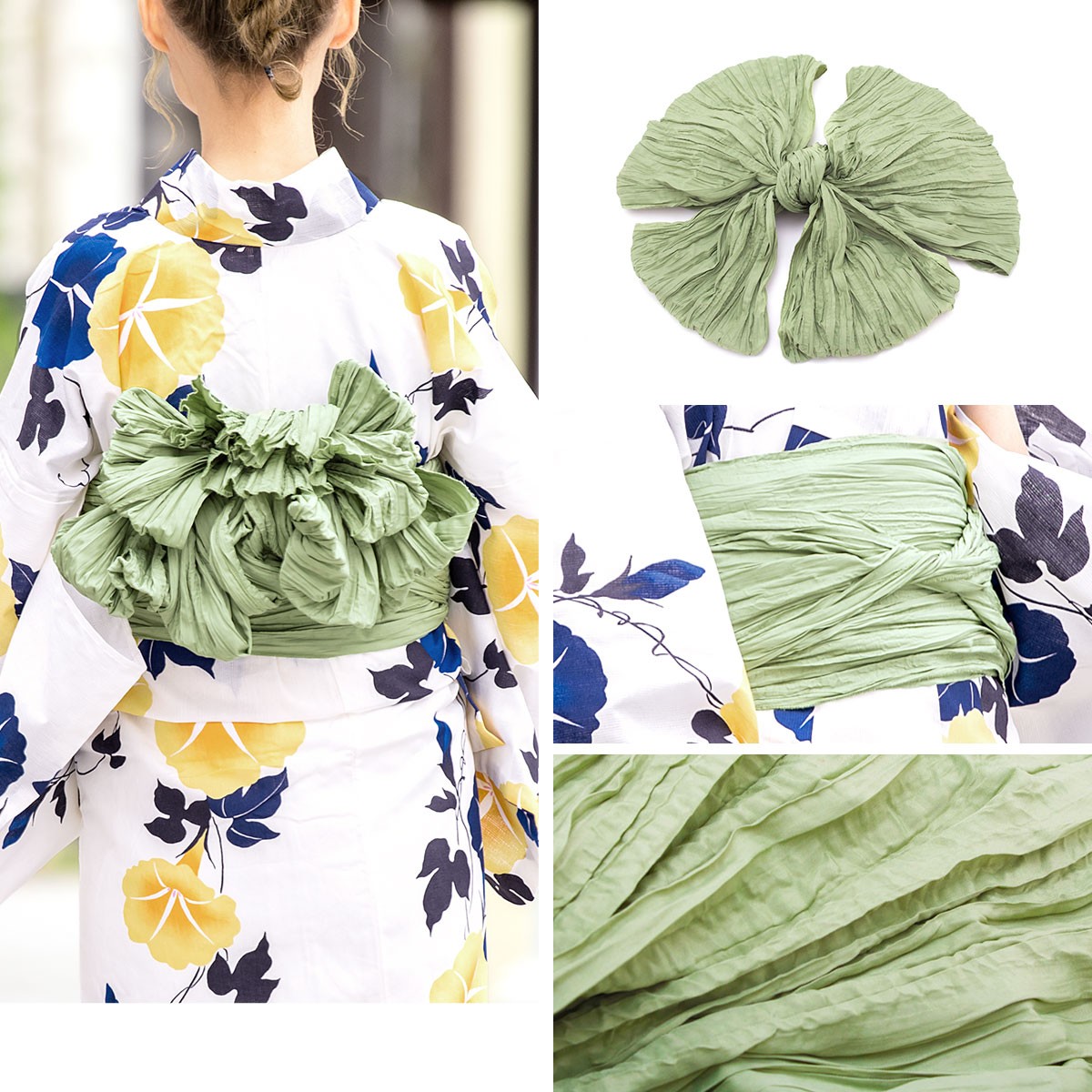 浴衣 レディース セット レトロ 作り帯 3点セット 浴衣セット 白 ホワイト 紺 緑 朝顔 花柄 女性 ボヌールセゾン フリー 送料無料 Yuset K1 Brand5ok きもの館 創美苑 通販 Yahoo ショッピング