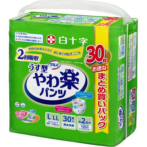 白十字 白十字 サルバ うす型 やわ楽パンツ まとめ買いパック L-LL 300ml 30枚 × 1袋 サルバ パンツ型おむつの商品画像