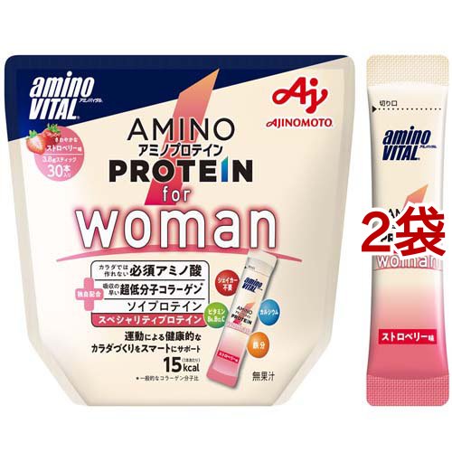 AJINOMOTO アミノバイタル アミノプロテイン for woman ストロベリー味 3.8g × 30本入 × 2袋 アミノバイタル アミノバイタル アミノプロテイン ソイプロテインの商品画像