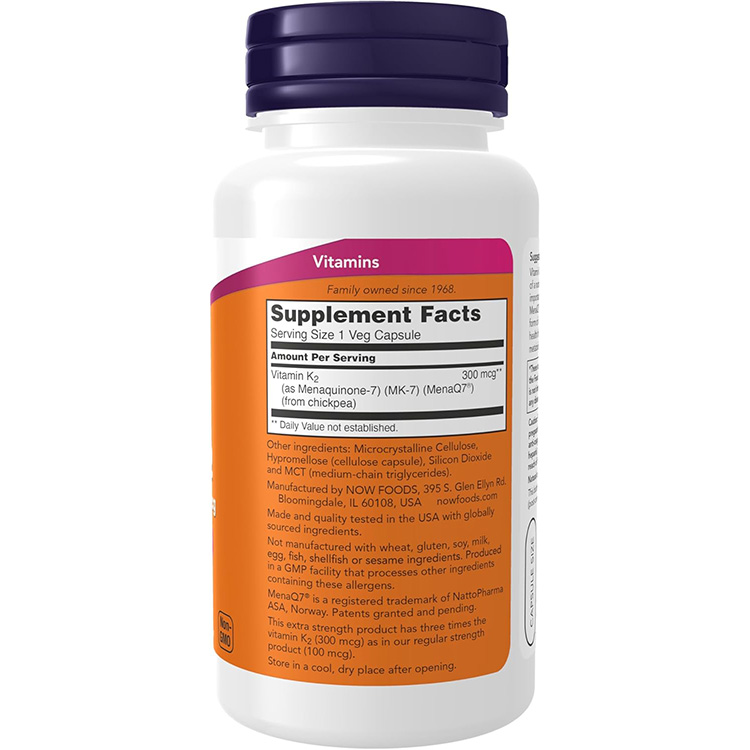 nauf-zMK-7 витамин K-2 extra прочность 300mcg Capsule 120 шарик NOW Foods MK-7 Vitamin K-2, Extra Strength 300 mcg Veg Capsules