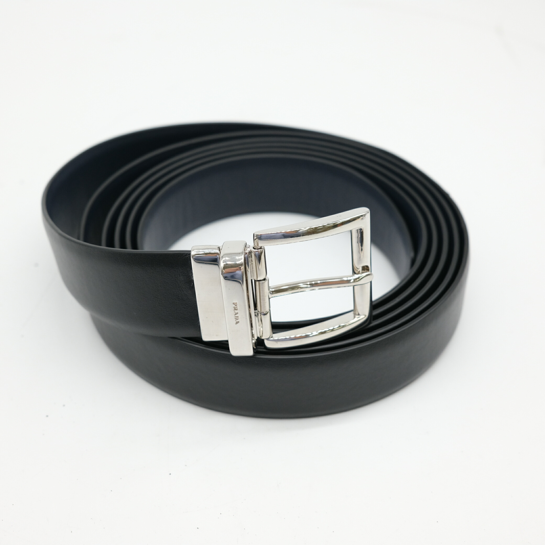 [. discount ][ unused goods ]PRADA Prada belt long belt leather black black blue blue 