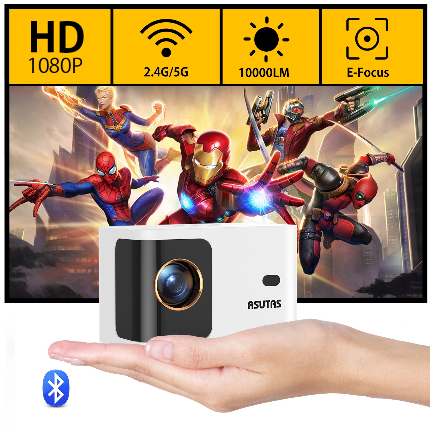 ASUTAS проектор миниатюрный 5G WiFi Bluetooth5.0[ электрический Focus ] Home проектор 10000LM 1080P полный HD 4K соответствует 75% zoom 