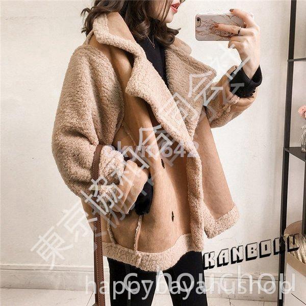  мутоновое пальто байкерская куртка женский внешний боа блузон обратная сторона ворсистый модный защищающий от холода кожа зима свободно теплый меховое пальто 
