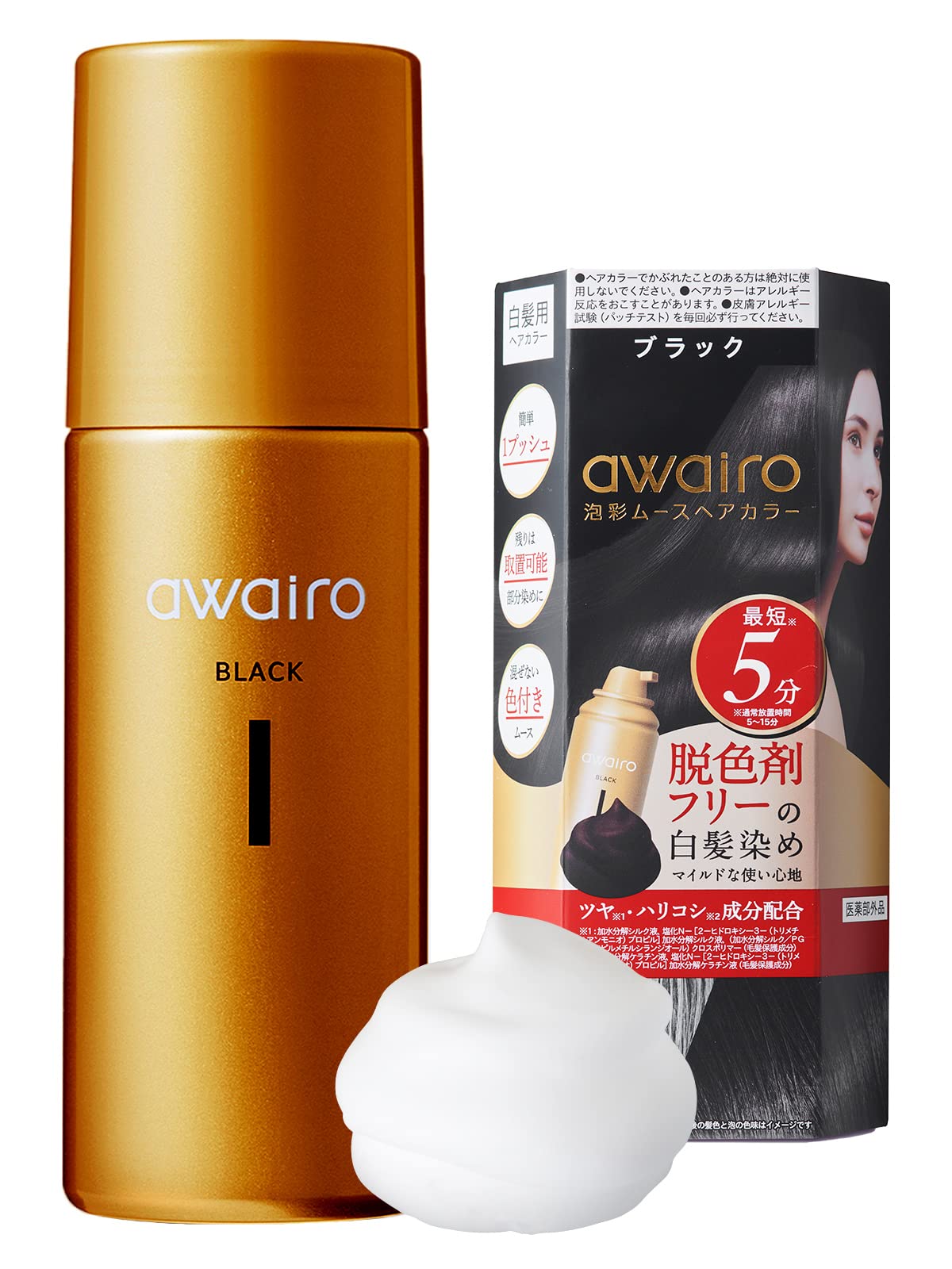 I−ne awairo 泡彩 ムースヘアカラー ブラック 80gの商品画像