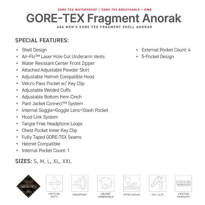 686 Schic seito Schic sM4WN135 GORE-TEX FRAGMENT SHELL ANORAK SASSAFRAS 24-25 одежда мужской жакет goarok пчела ST