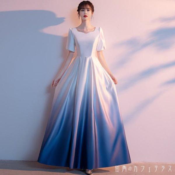  женский платье вечернее платье One-piece длинный длина макси длина градация A линия чистый . взрослый взрослый симпатичный простой короткий рукав синий blue свадьба 