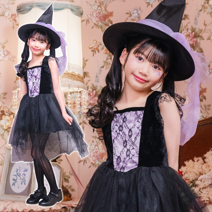  Kids nowa-ruwichi. женщина чёрный wichi шляпа шляпа One-piece костюмированная игра костюм Halloween маскарадный костюм детский ребенок детский сад . ученик начальной школы девочка 120 140