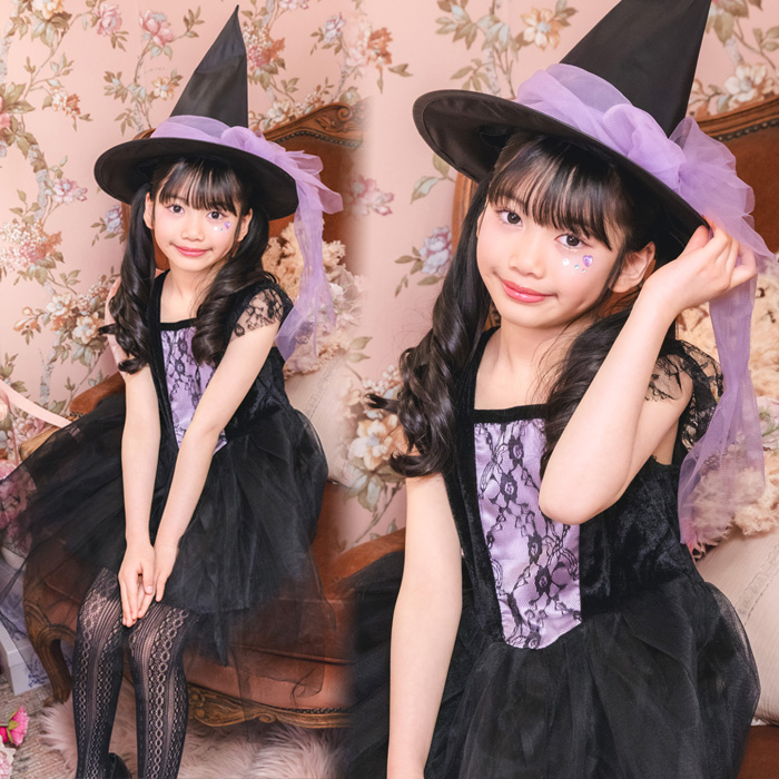  Kids nowa-ruwichi. женщина чёрный wichi шляпа шляпа One-piece костюмированная игра костюм Halloween маскарадный костюм детский ребенок детский сад . ученик начальной школы девочка 120 140