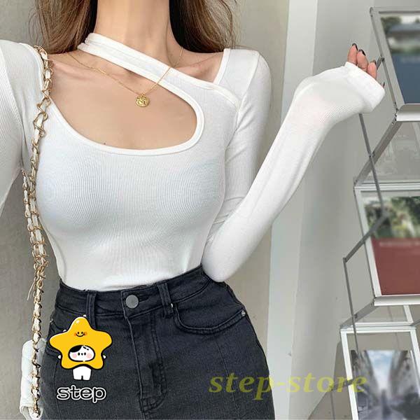 . изначальный tops женский длинный рукав .. чёрный белый модный . видеть . tops весна осень-зима весна предмет осень предмет простой casual 