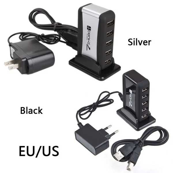 Eu/us портативный usb кабель адаптор 7 порт высокая скорость ступица ac источник питания имеется usb зарядное устройство компьютер периферийные устройства usb 2.0