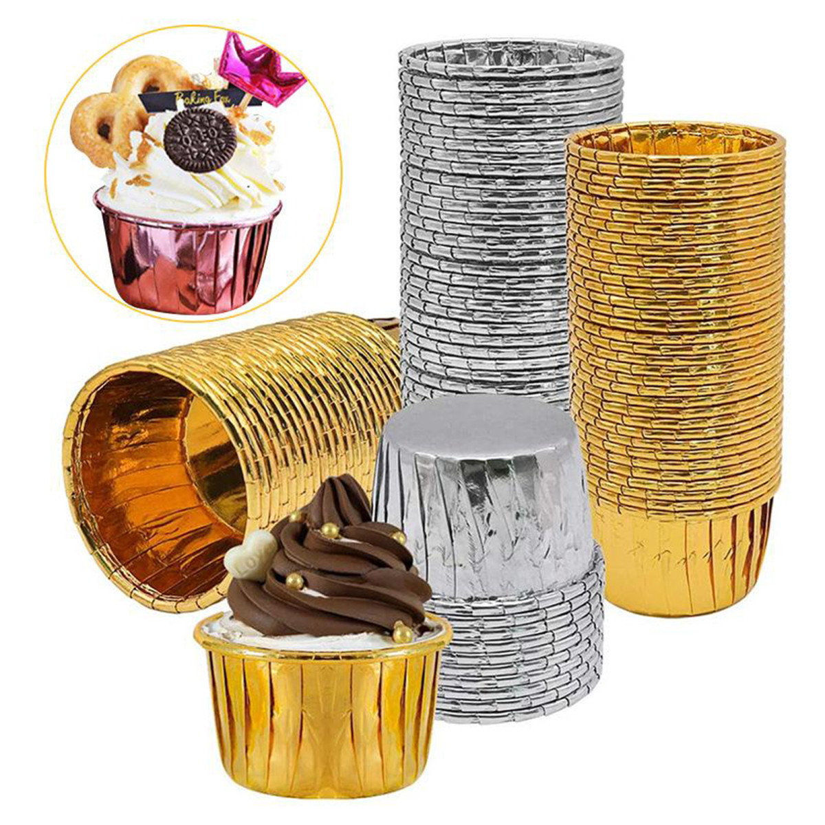 50x wheel cupcake case cupcake muffin paper baking cup trumpet - Gold 