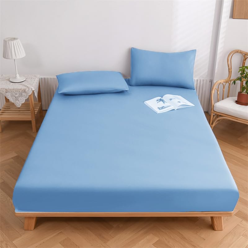 SowooHome box sheet mattress cover ....... feel of natural stylish plain . water speed . single *100×200cm Sky blue color 