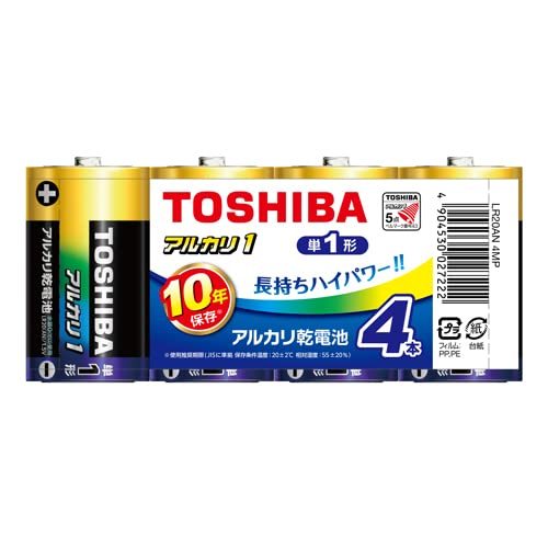 TOSHIBA アルカリ乾電池 アルカリ1 単1形 まとめパック LR20AN 4MP 4本パック×1個 （単1形 4本） アルカリ1 乾電池の商品画像