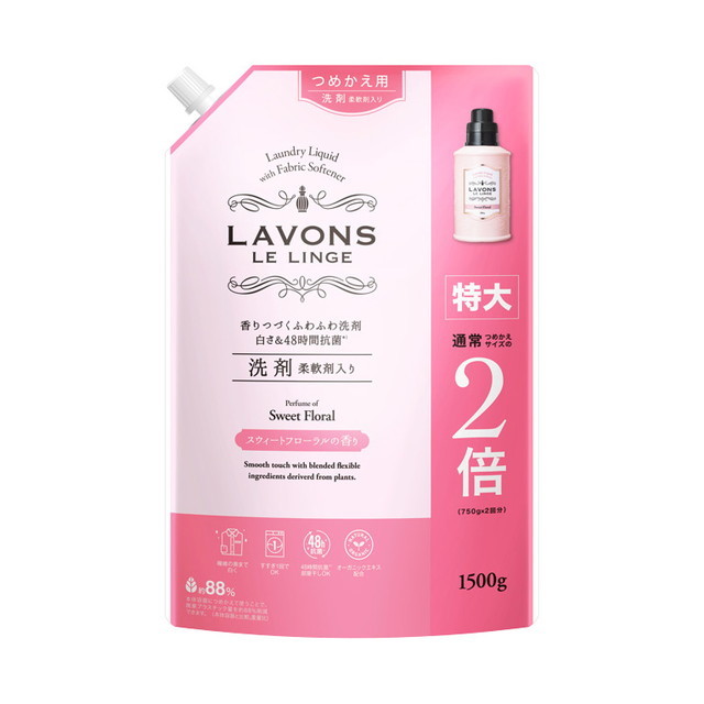 LAVONS ラボン 柔軟剤入り洗剤 [つめかえ用] スウィートフローラルの香り 1500g × 1個 液体洗剤の商品画像