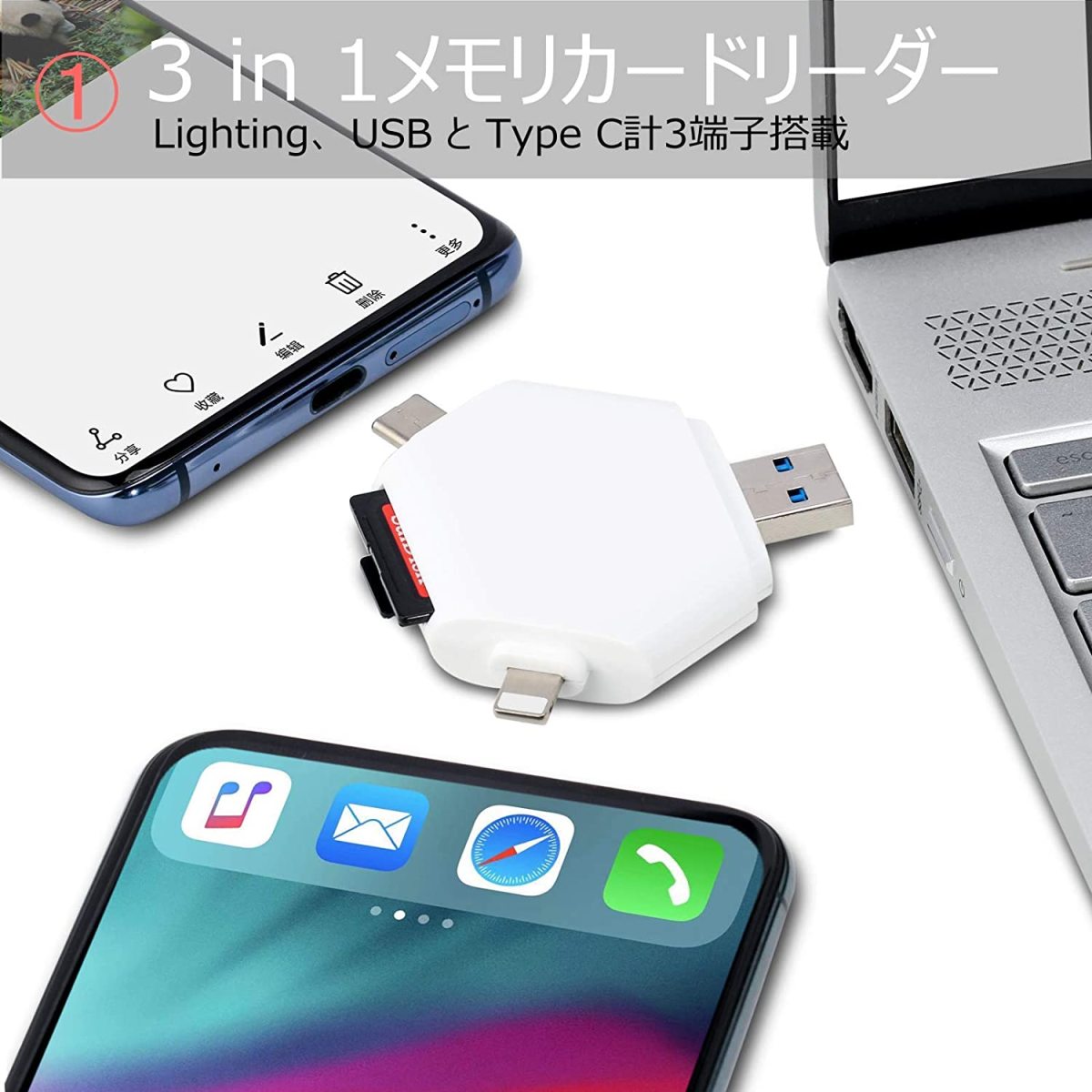 3in1 memory card reader SD/TF readout iphone/Type-C/USB all correspondence photograph animation music PDF PPT XLS DOC reading and writing high speed interactive transfer 