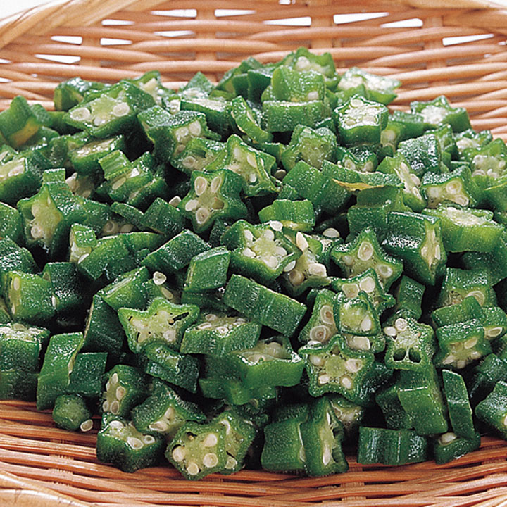  okro slice IQF 500g 605524 rose .. green yellow color vegetable easy convenience cooking shortening 