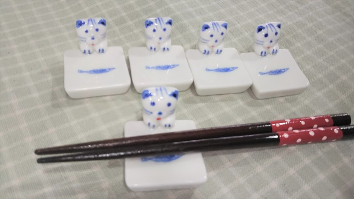 箸置き 魚を見つめる猫×5個の商品画像