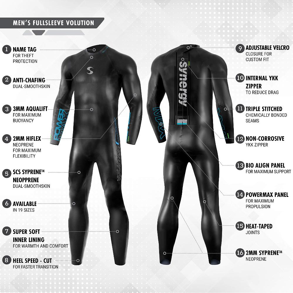 Synergy triathlon wet suit 3/2mm - men's Volution full sleeve smooth s gold Neo pre n open water 