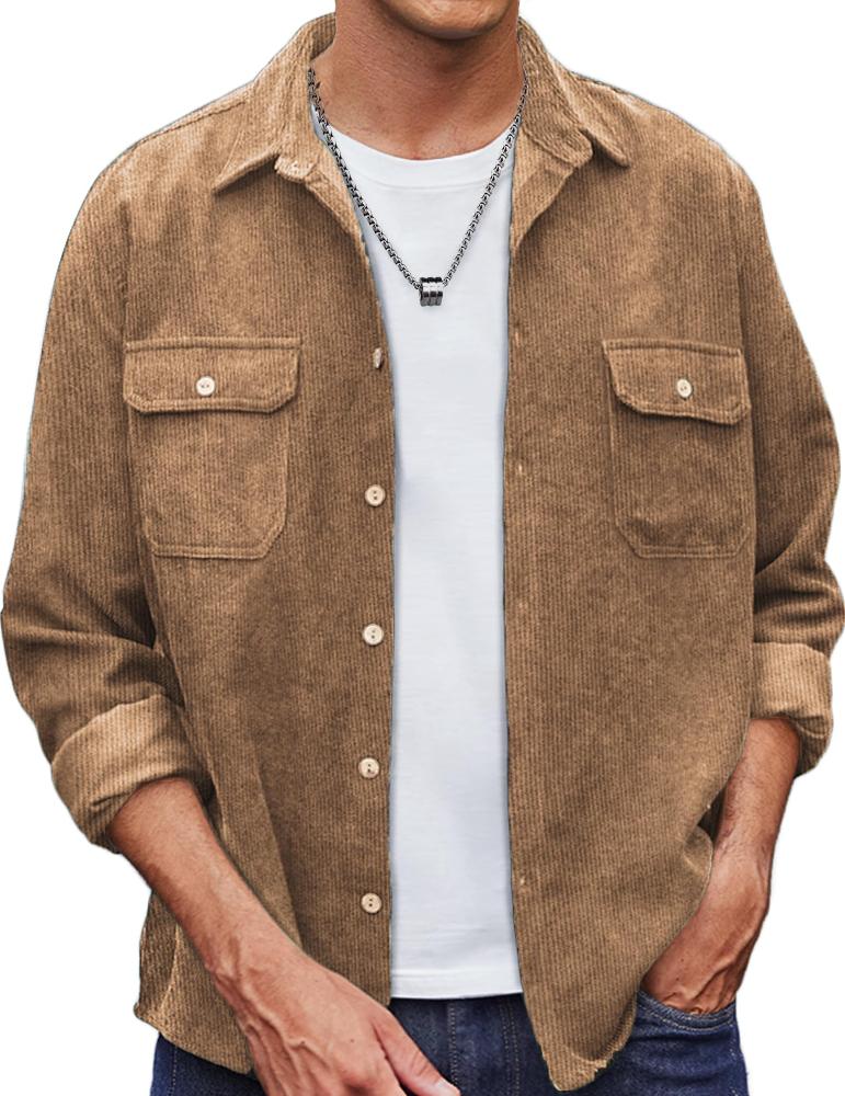 COOFANDY Men's Corduroy Jacket Casual Two Pockets Long Sleeve Shirt Big and