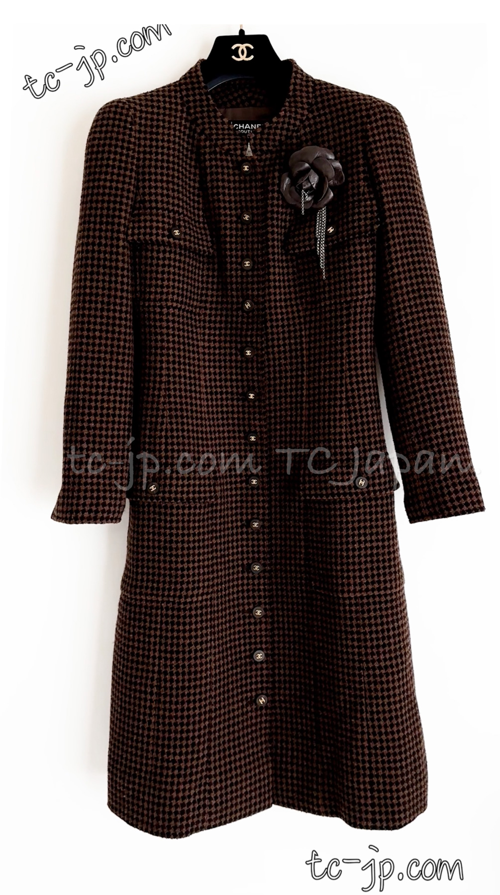  Chanel пальто CHANEL как новый Vintage * Brown * черный * тысяч птица ..*CC кнопка One-piece F38