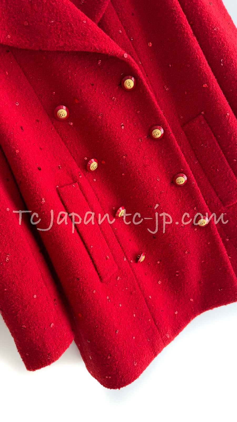  Chanel жакет CHANEL ценный ... Vintage красный красный украшен блестками Kirari осень-зима шерстяное пальто здесь кнопка 38 40 42