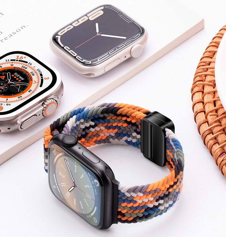  Apple watch band apple watch belt 44mm 45mm 40mm 41mm nylon knitting rubber magnet Bray dead loop 