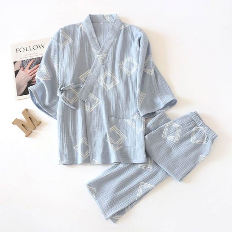  pyjamas men's ... lady's room wear Japanese style jinbei yukata two -ply gauze front opening . minute sleeve ventilation . sweat .. cotton cotton woman nightwear part shop 