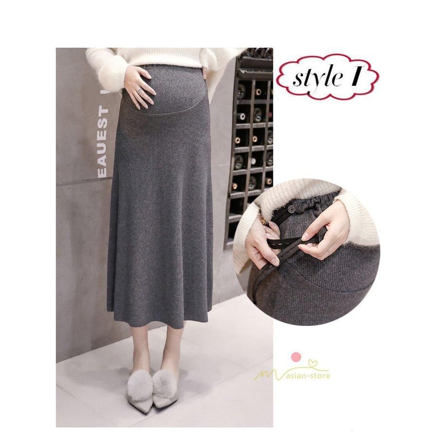  knitted flair skirt .. skirt maternity skirt long height skirt production front postpartum maternity wear slit waist adjustment for maternity high waist 