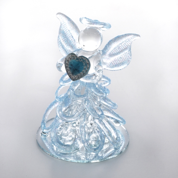 天使 置物 グラスエンジェル ガラス製 オブジェ ブルー 青 ハート