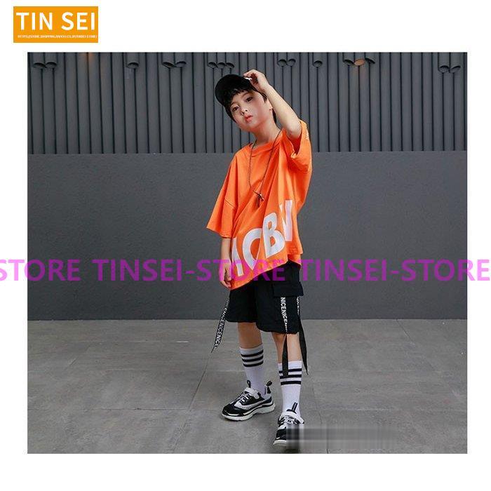  dance costume hip-hop Dance tops HIPHOP Kids dance costume top and bottom setup Jazz Dance wear pants child clothes sport wear orange T-shirt 