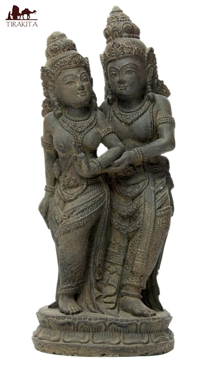 送料無料 バリのアンティーク風石像 ラーマ＆シータ インド 神様 置物 