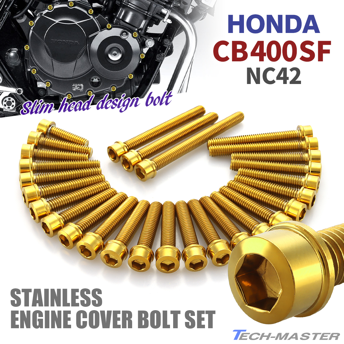 CB400SF NC42 engine cover crankcase bolt 28 pcs set made of stainless steel Honda car for Gold color TB6392