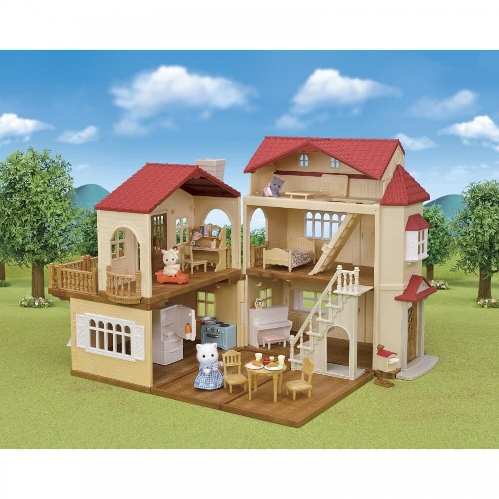  Sylvanian Families red roof. large . house gift set - roof reverse side is secret. . part shop - limitation original furniture doll 3 body attaching toy The .s limitation [ free shipping ]