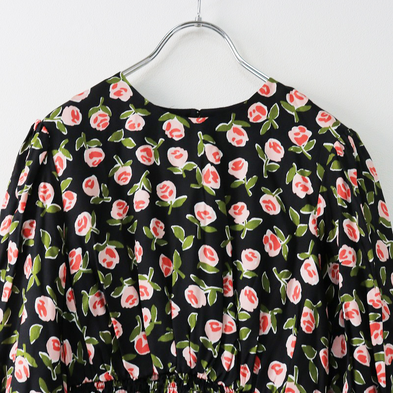  Kate Spade KATE SPADE Ditsy Roses Flirt Dresstitsi- rose dress S/ black pink tops flower [2400013719018]