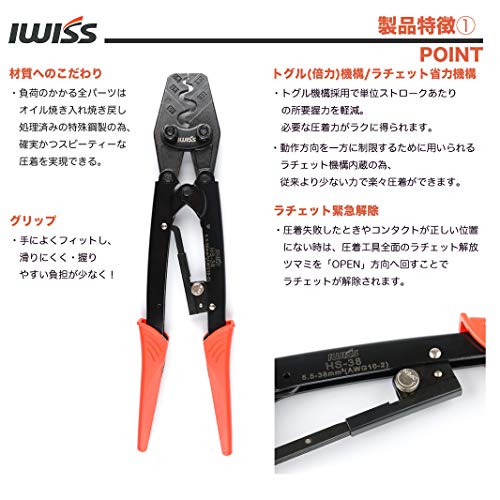  I wis(IWISS). pressure put on terminal . pressure put on sleeve crimping tool all-purpose type 5.5-38.0sq correspondence HS-38
