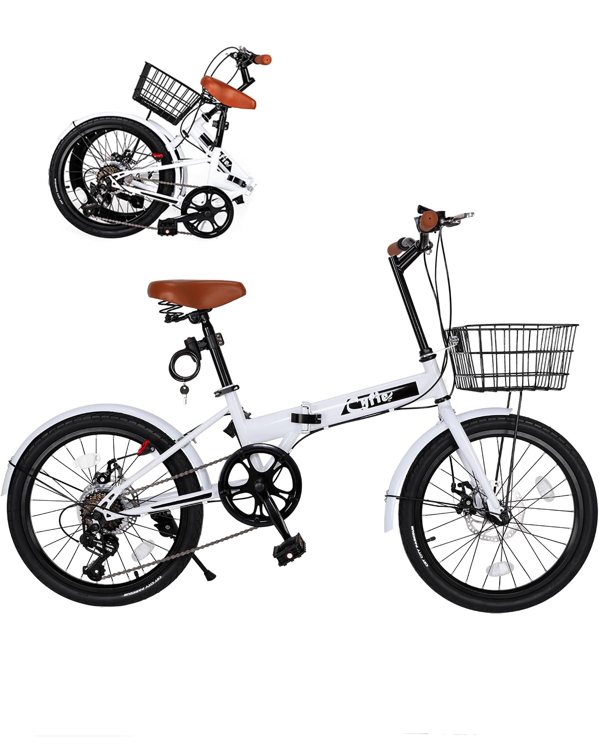 CYFIE foldable bicycle folding bicycle 20 -inch Shimano 7 step shifting gears basket attaching wire pills disk brake attaching rom and rear (before and after) mud guard equipment hand 