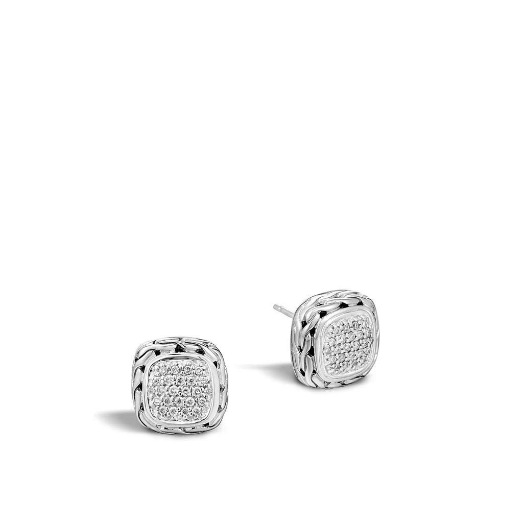 John Hardy lady's Classic chain silver diamond pave small square earrings (0.28ct) EBP92372DI
